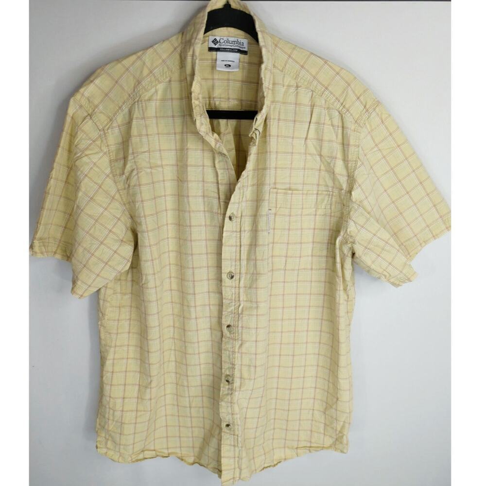 Columbia Sportswear Men's Cotton Plaid Short Sleeve Button Down Shirts Yellow XL